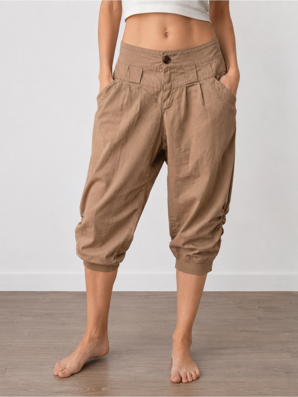 Wear Dept Cotton Cropped Harem Pants Beige Size L Fits M